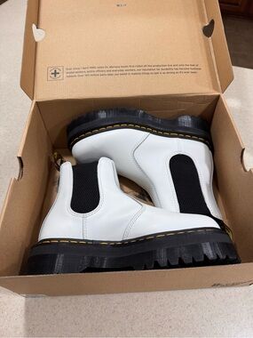 Dr. Martens White Chelsea Lug Boots with Black Elastic